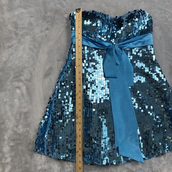 Scala Sequin Dress Blue Strapless Prom Formal Cocktail Fully Sequinned Size 6 - Picture 5 of 11
